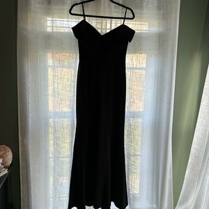 Cap Sleeve & Spaghetti Strap Long Formal Black Dress with Slit (size 8)